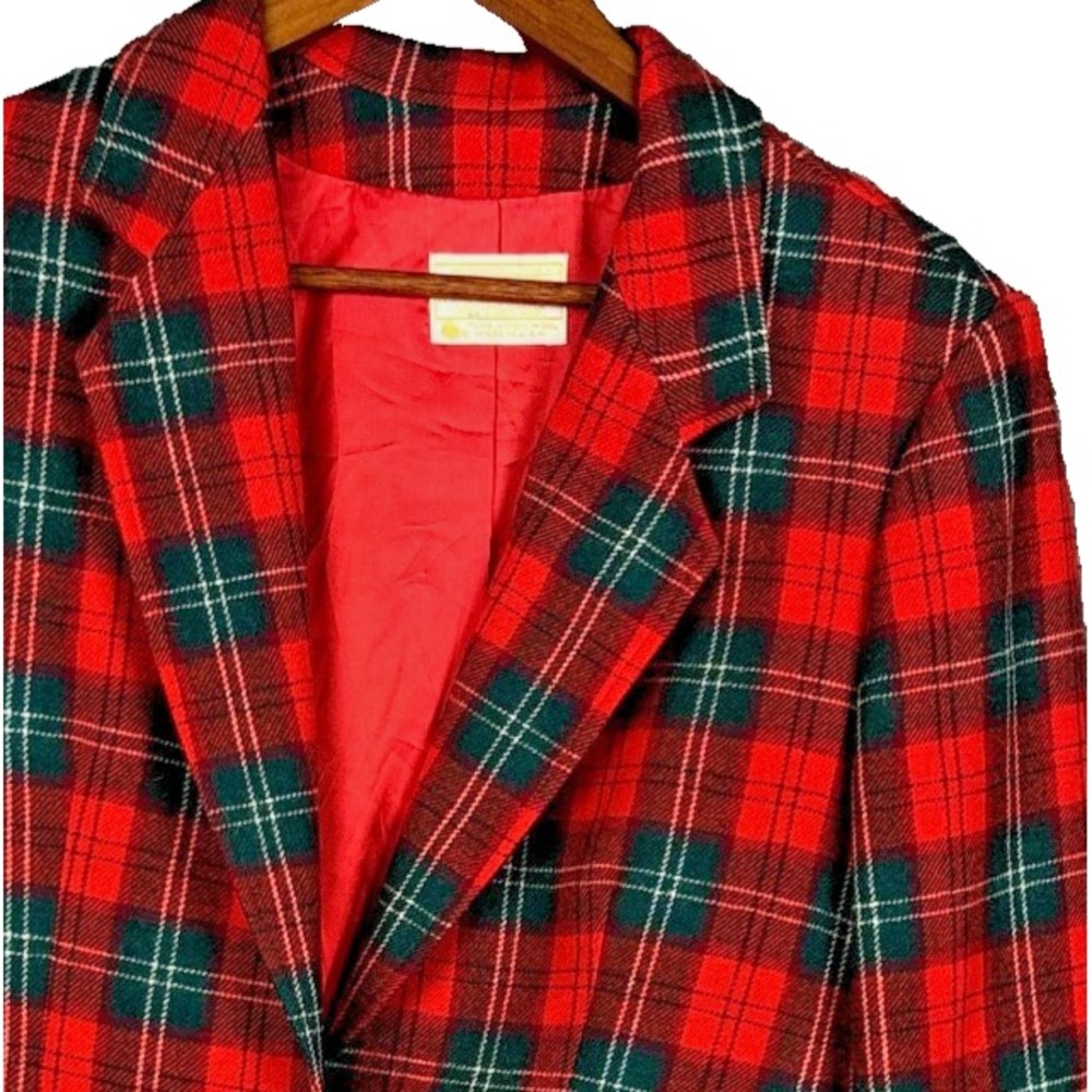 Vintage Pendleton Blazer Jacket Womans Red Plaid Tartan Virgin Wool USA Sm/Med